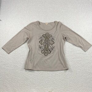 Reba Taupe 3/4 Sleeve Top with Embellishments woman’s LG